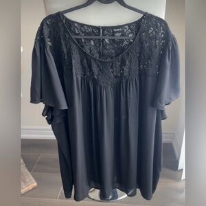 Torrid Black Lace Chiffon Flowy Top Short Sleeves Blouse Size 5X